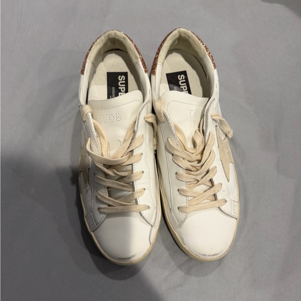 Golden Goose White and Beige Sneakers